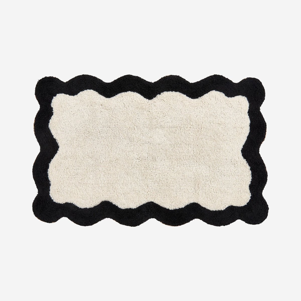 Tapis de bain festonné en coton naturel - 1200 g/m² - 50 x 80 cm NAHIA noir, beige, HABITAT