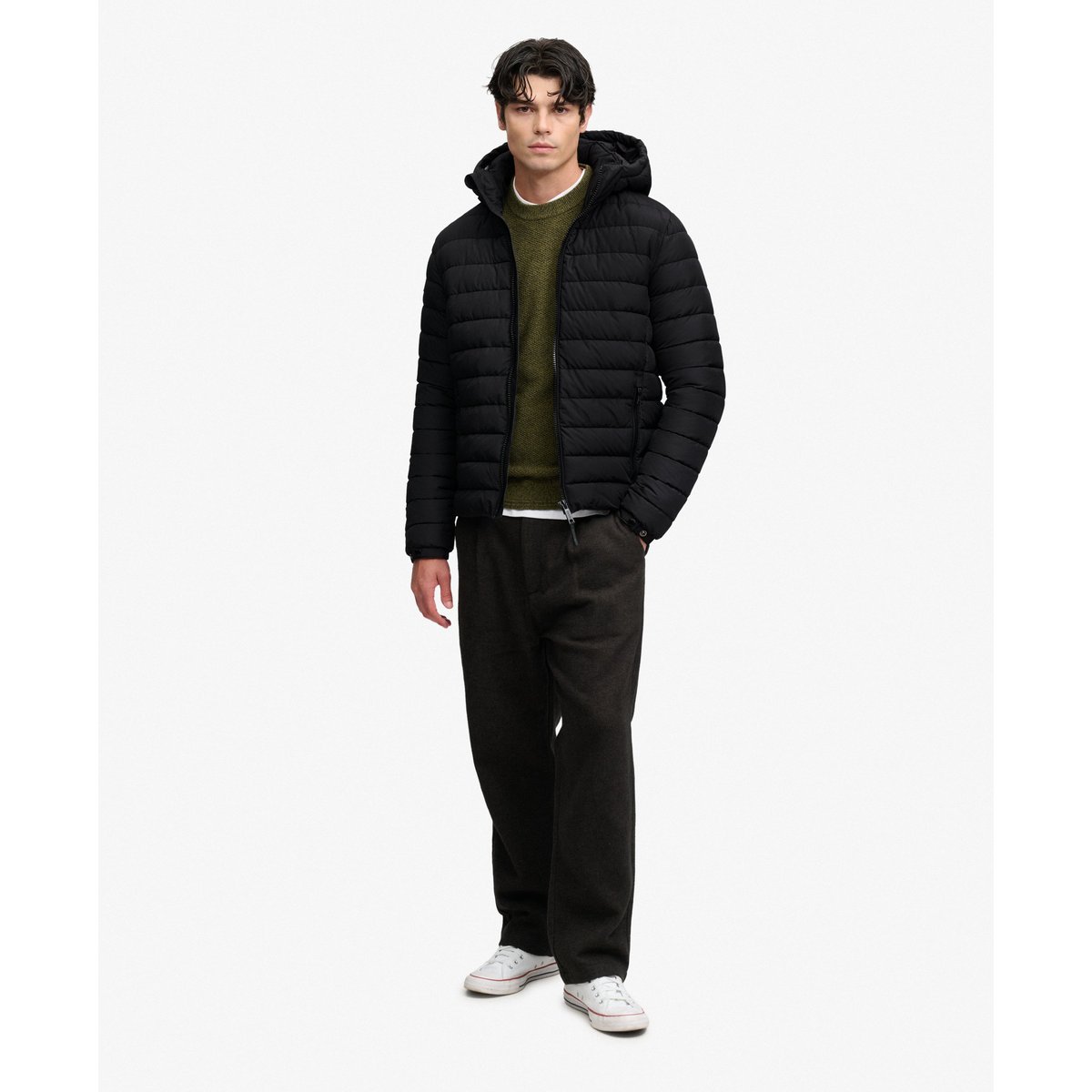 Doudoune Fuji à Capuche Poids Moyen noir de jais, SUPERDRY