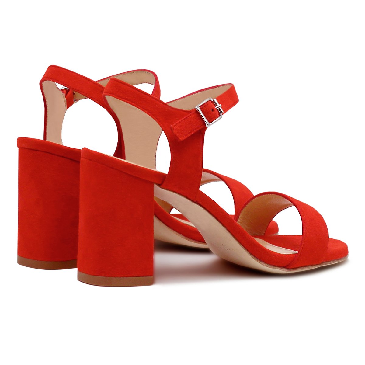 Sandales à talon cuir daim rouge, JULES & JENN
