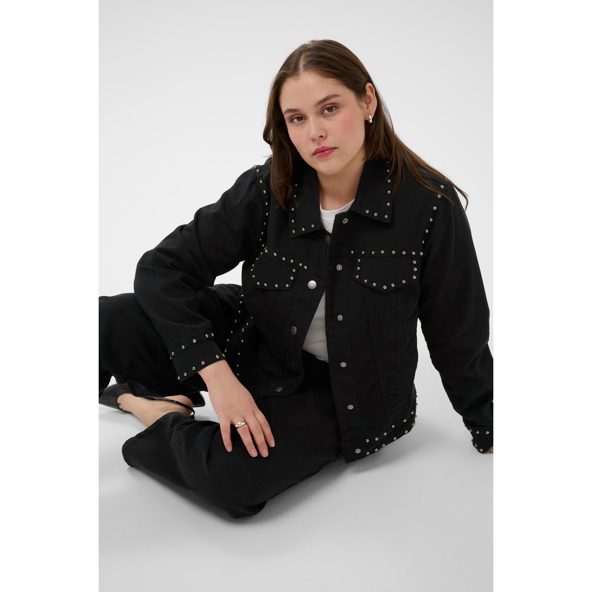 Manteau noir washed black twill, KAFFE CURVE