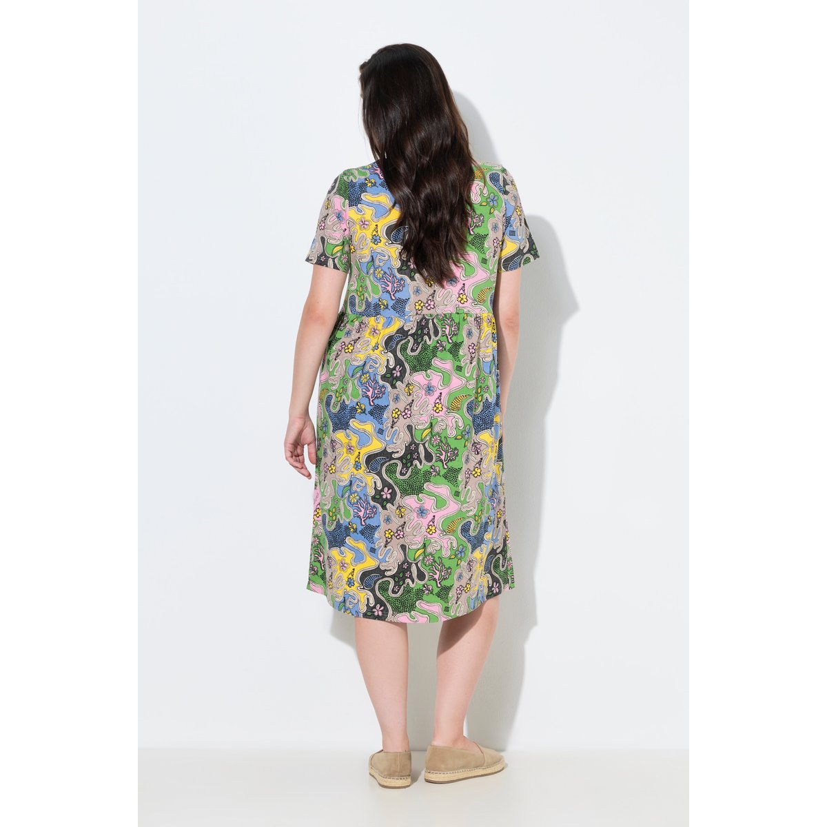 Robe midi à fleurs en coton bio vert mousse, ULLA POPKEN