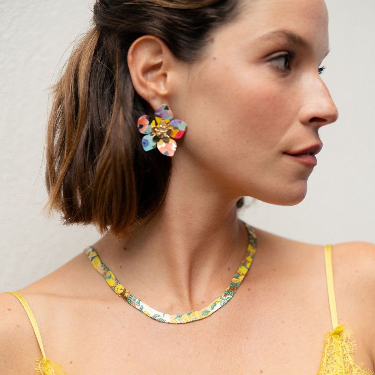 Boucles d'oreilles fleurs Balagane imprimé fleurs multicolore, BALABOOSTE