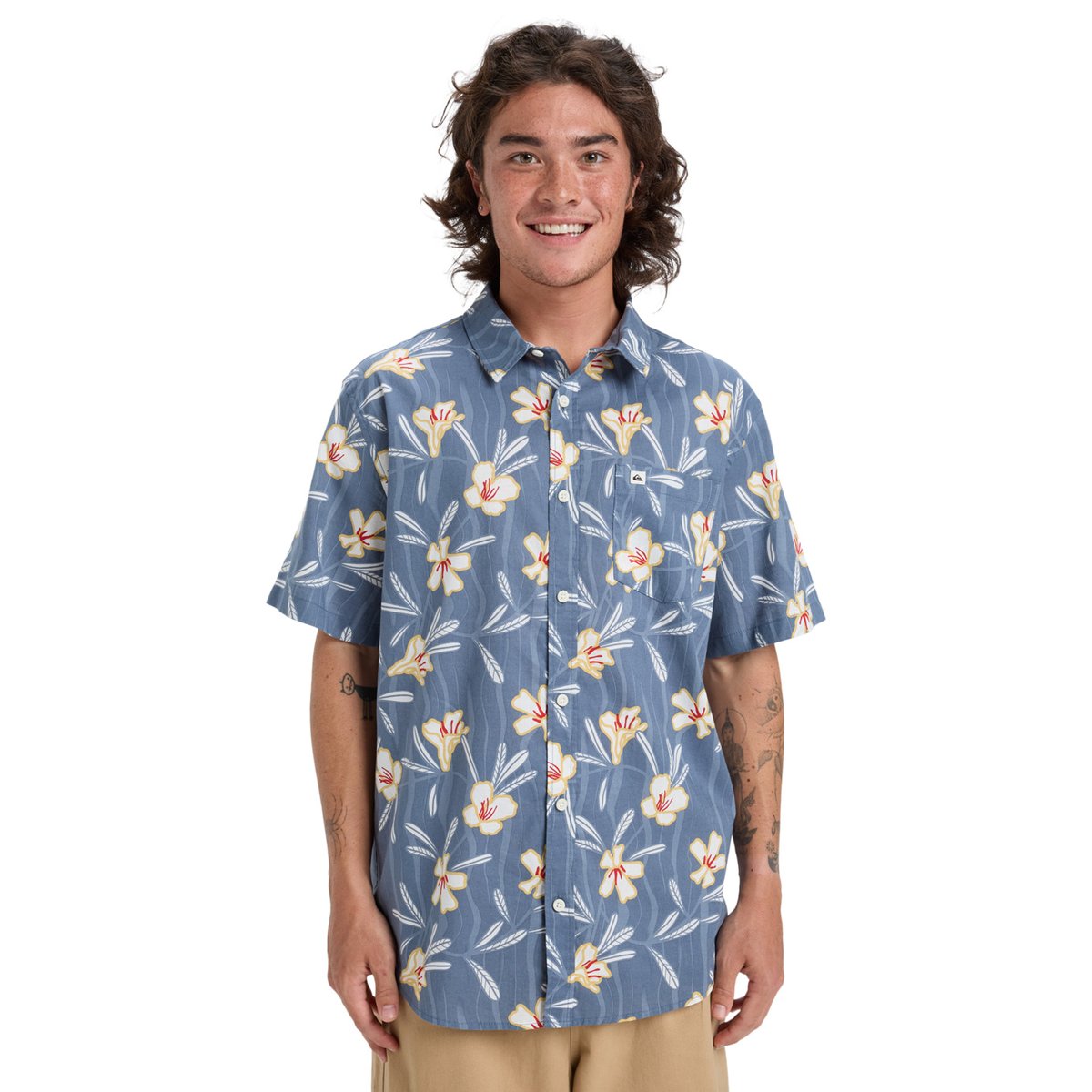 Chemise manches courtes APERO CLASSIC bleu china blue dusty floral, QUIKSILVER