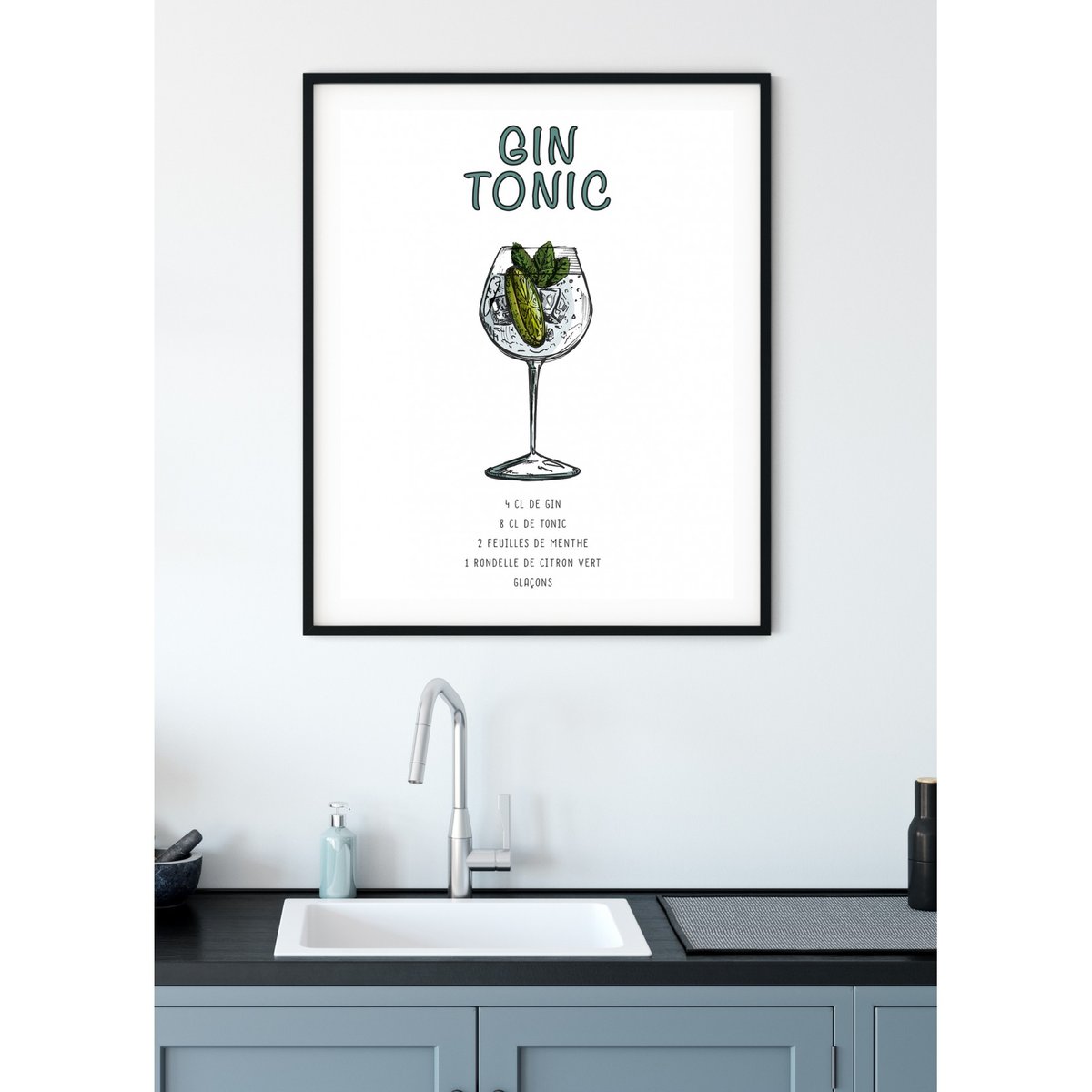 Affiche Cocktail Gin Tonic blanc, L'AFFICHERIE