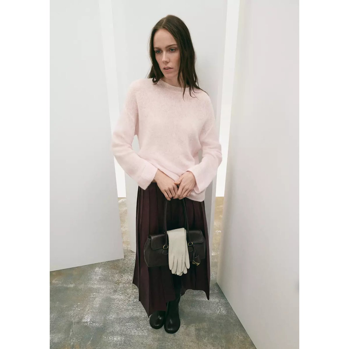Jupe cuir synthétique à godets grenat, MANGO