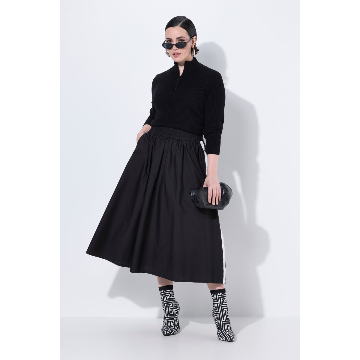 Jupe midi en Papertouch noir, ULLA POPKEN
