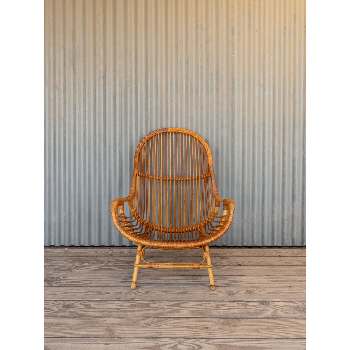 Fauteuil en rotin Ernest N°1093 - Bon état bois clair, DEBONGOUT