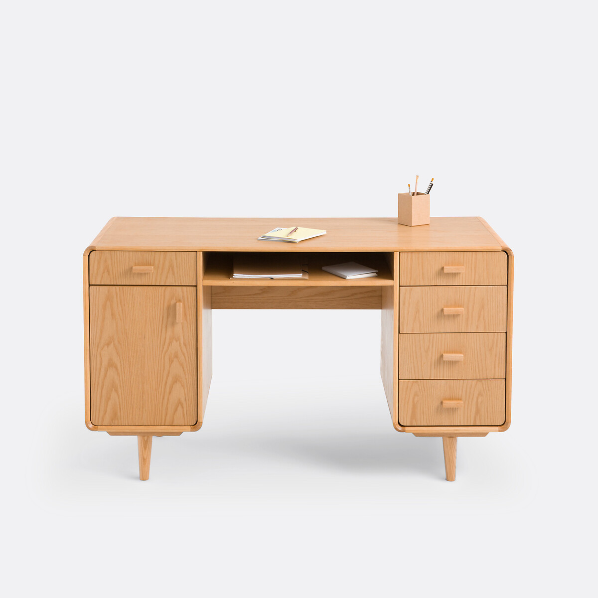 Bureau double caisson plaqué chêne, Miji bois clair, LA REDOUTE INTERIEURS