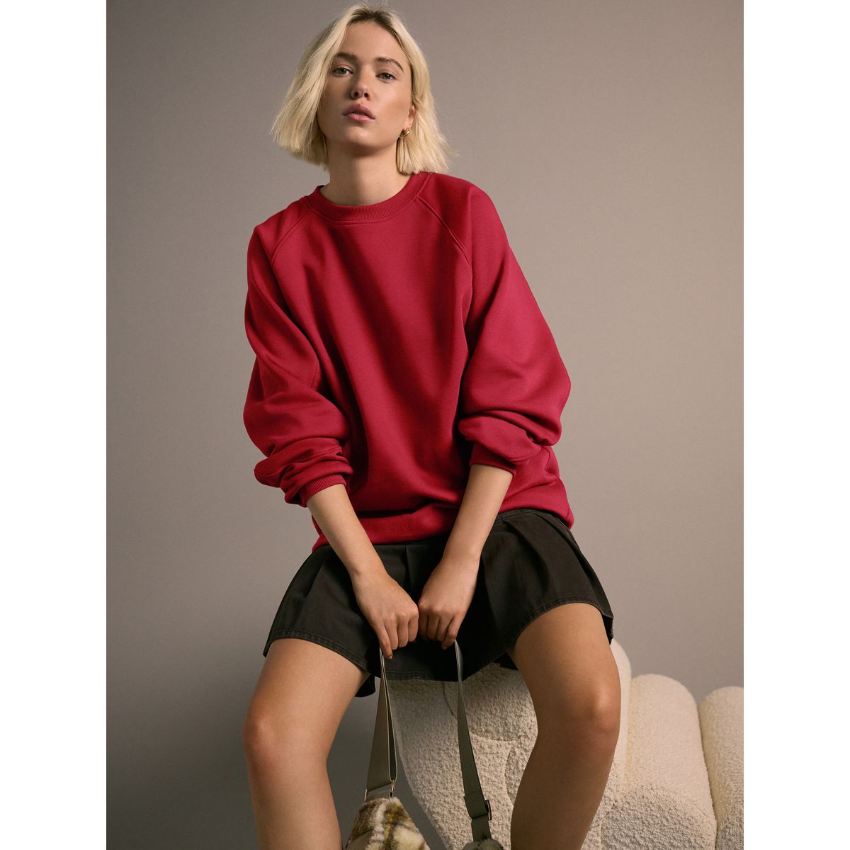 Sweat ras du cou rayé en tissu épais rouge cerise, NEXT