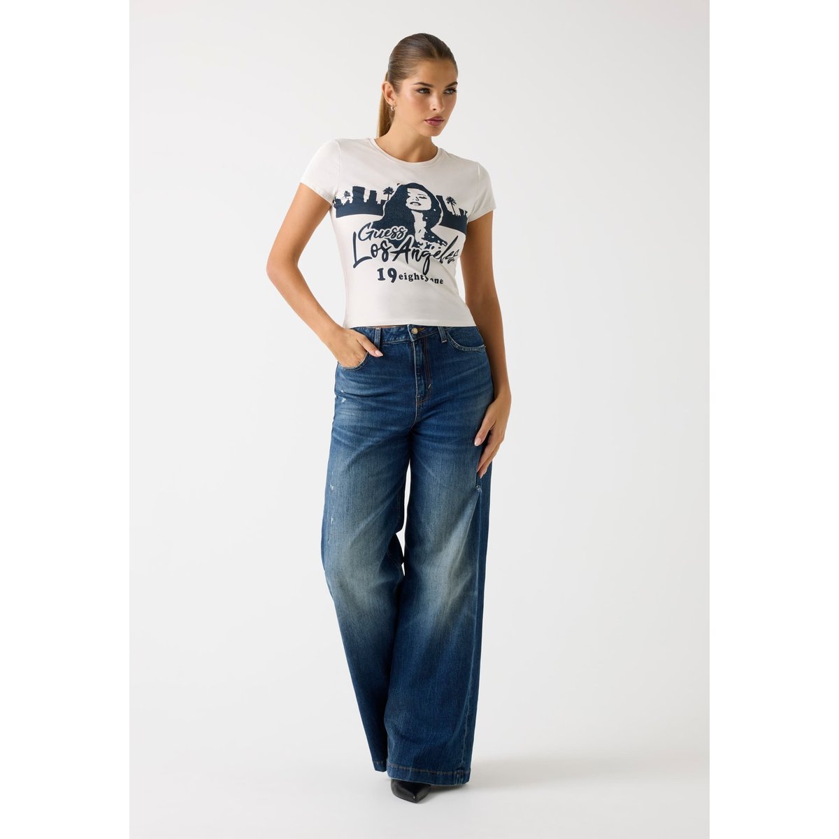 T-Shirt Imprimé crème, GUESS