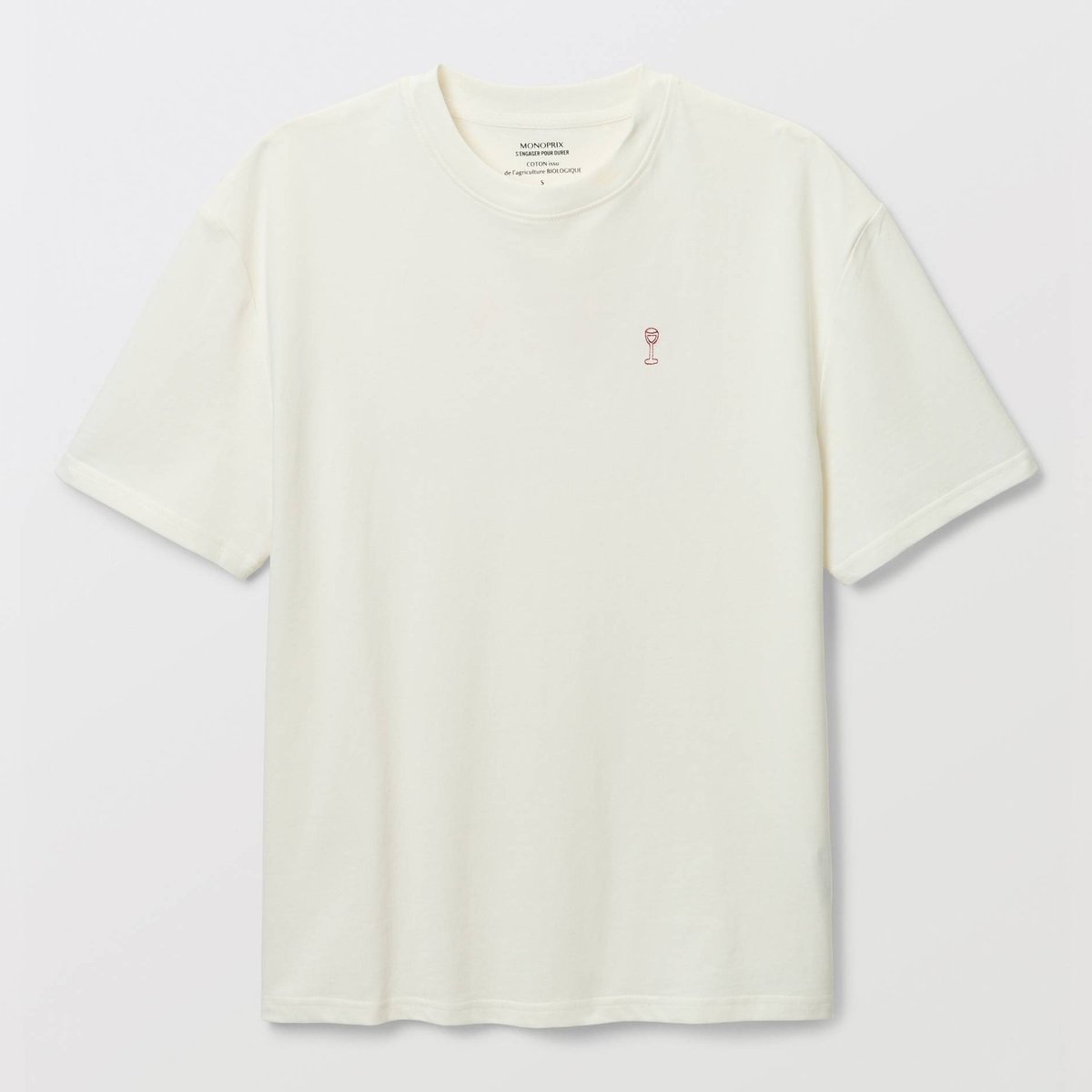 T-shirt manches courtes avec broderie et imprimé en coton BIO GOTS ecru, MONOPRIX