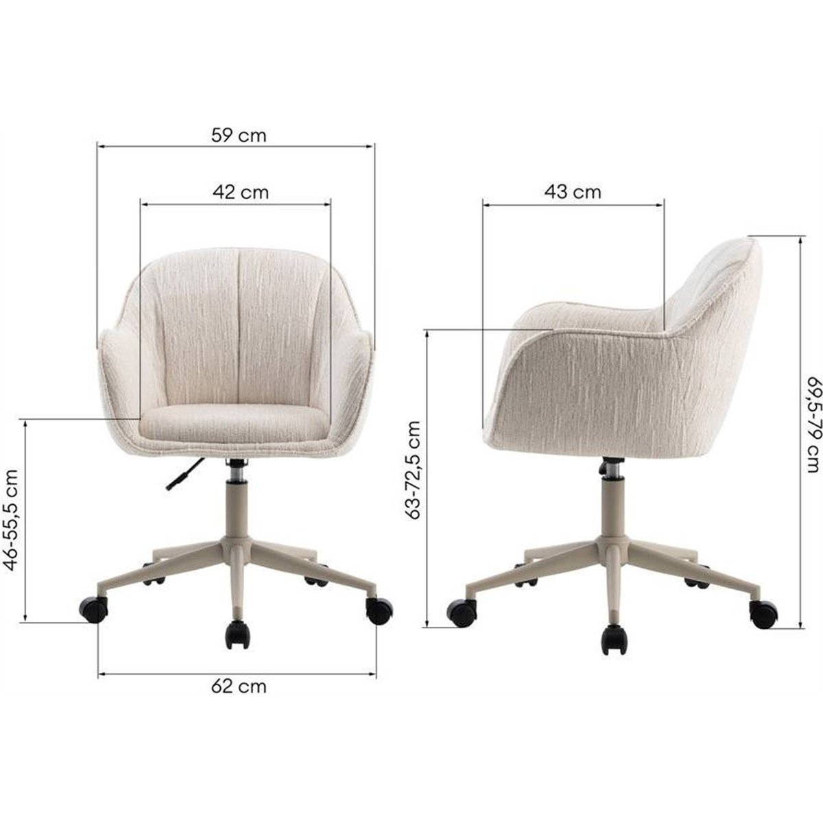 Chaise de bureau pivotante collection STEGO crème, piètement beige et roulettes noires, RECOLLECTION