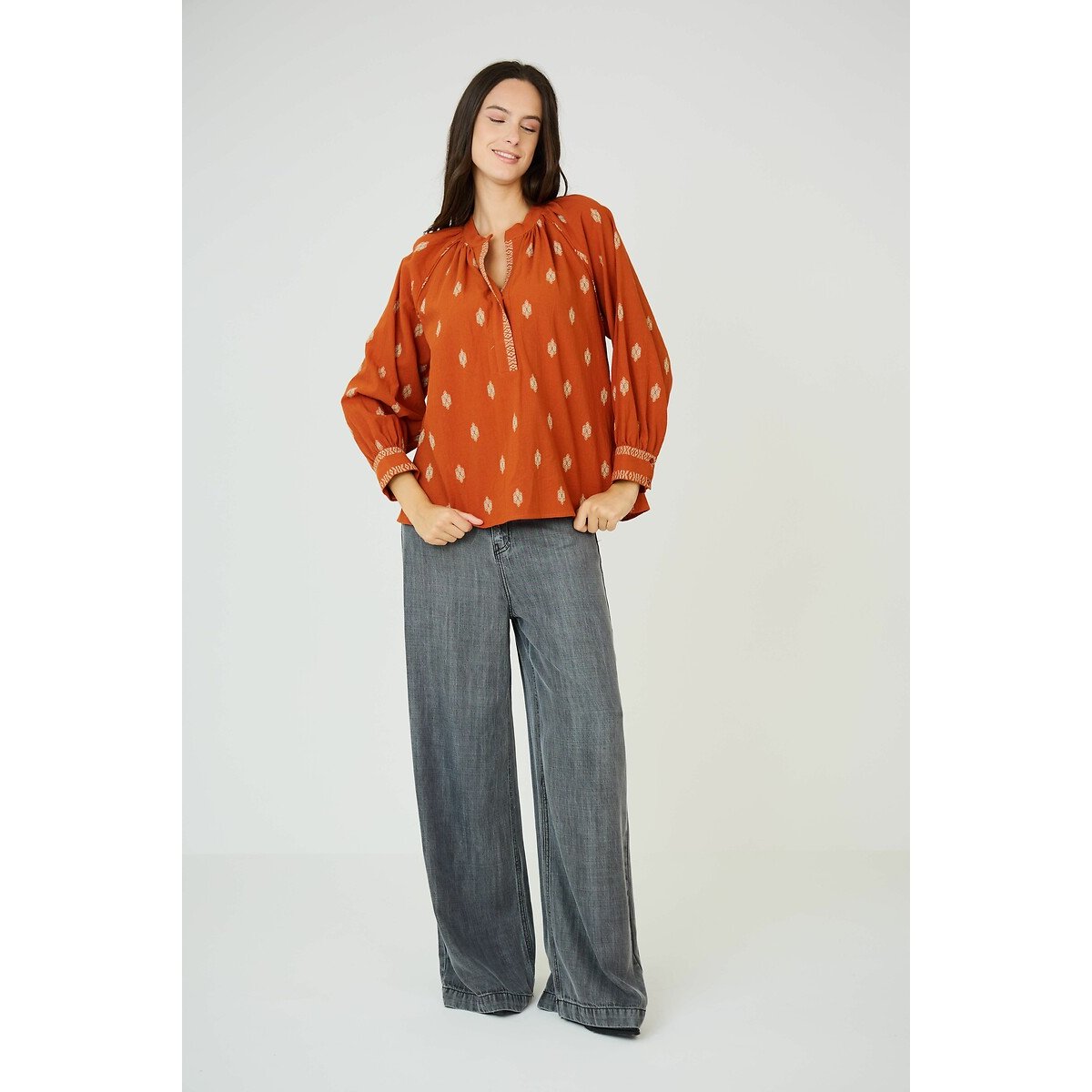 Blouse col V orange, SEE U SOON