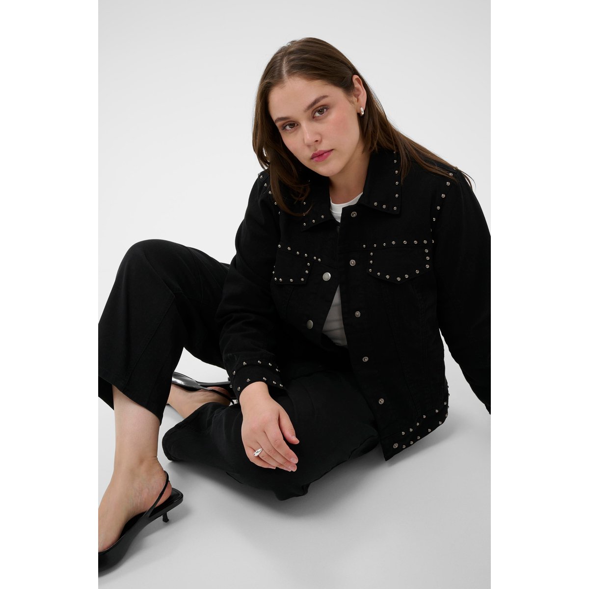 Pantalon casual noir washed black twill, KAFFE CURVE
