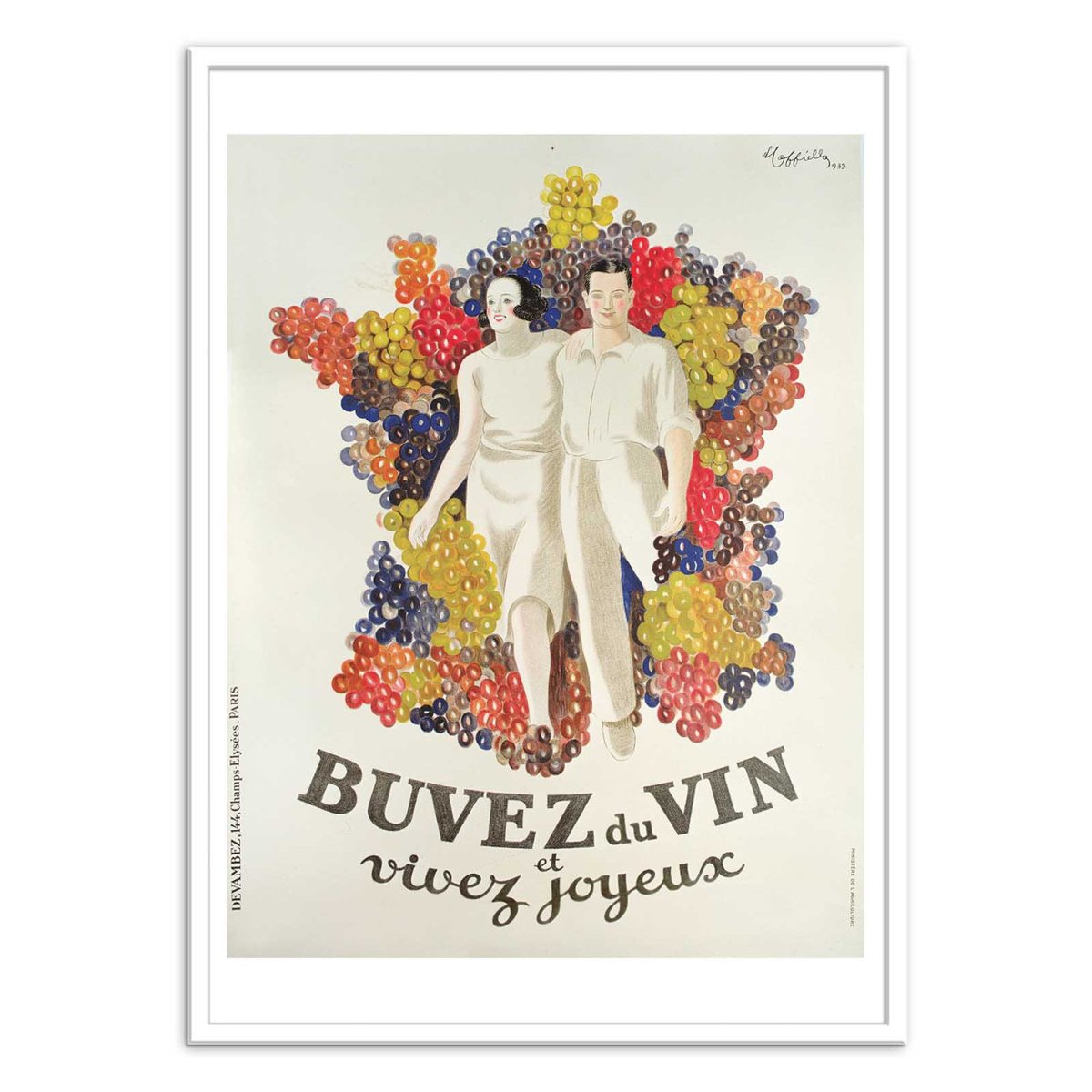Affiche d'art - Buvez du vin, vivez joyeux 1933 - Leonetto Cappiello couleur unique, WALL EDITIONS