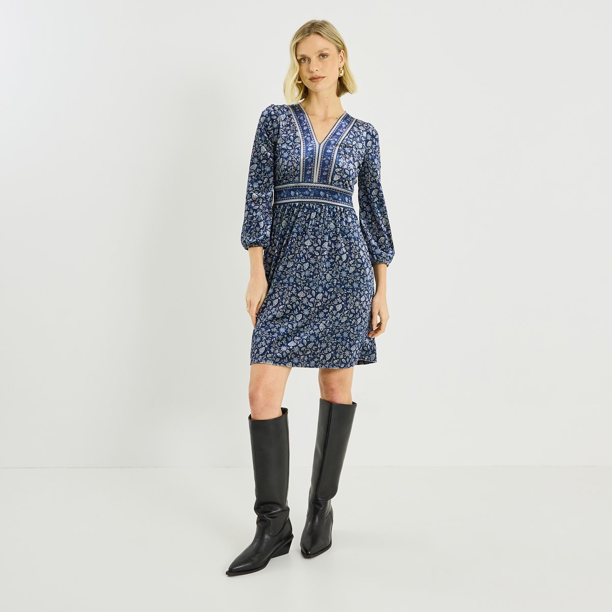 Robe imprimée velours bleu marine, GRAIN DE MALICE