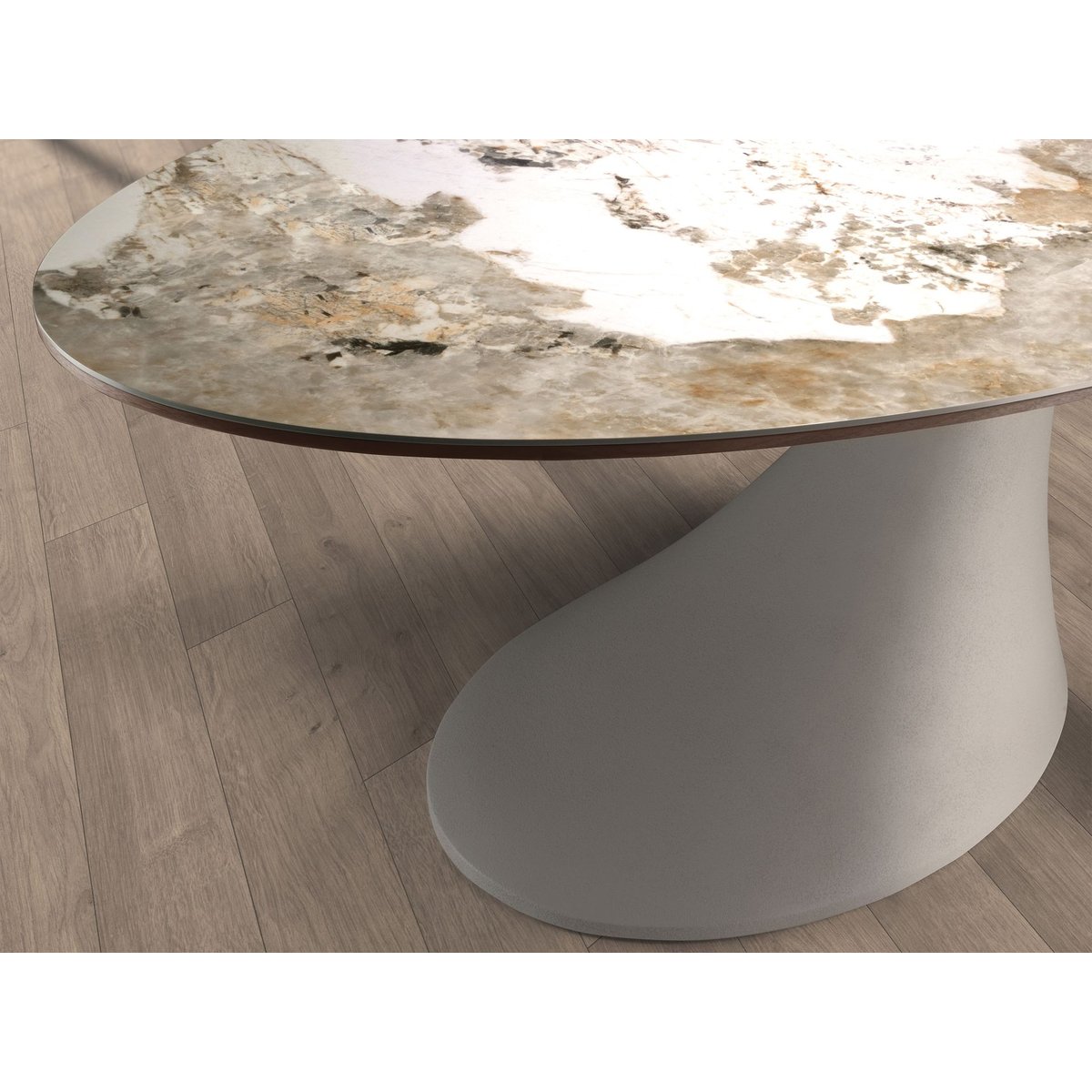 Table de salle à manger ovale en marbre céramique et fibre de verre époxy blanc | sable | noyer, ANGEL CERDA