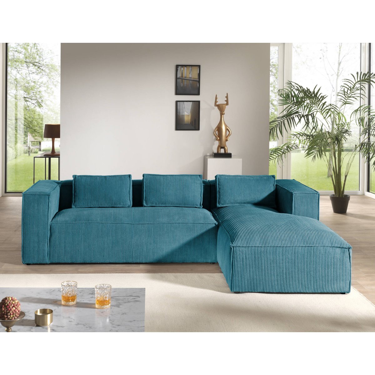 Canapé d'Angle droit 4 places - STELLA bleu canard, BEST MOBILIER
