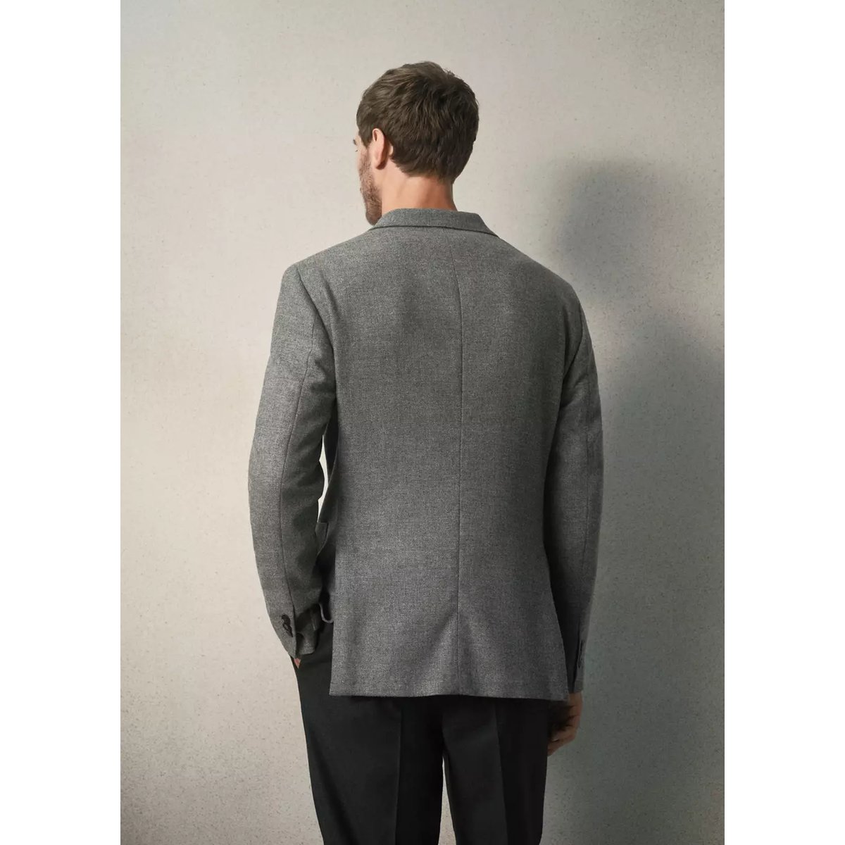 Blazer slim fit en laine italienne gris chiné clair, MANGO MAN