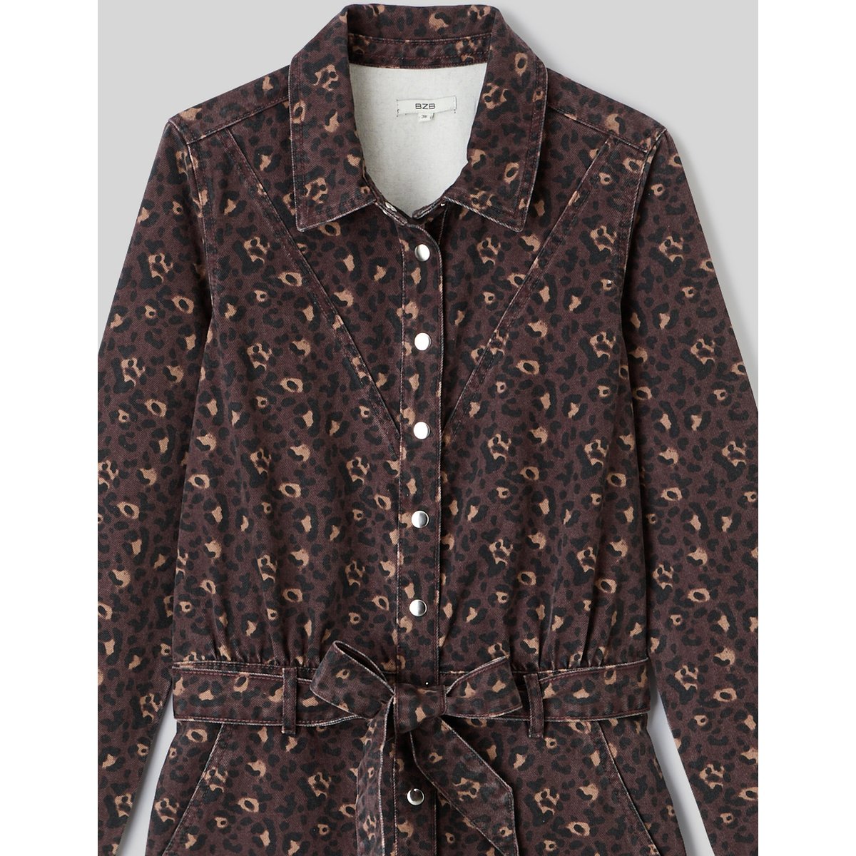 Combinaison en denim imprimé léopard marron, BZB