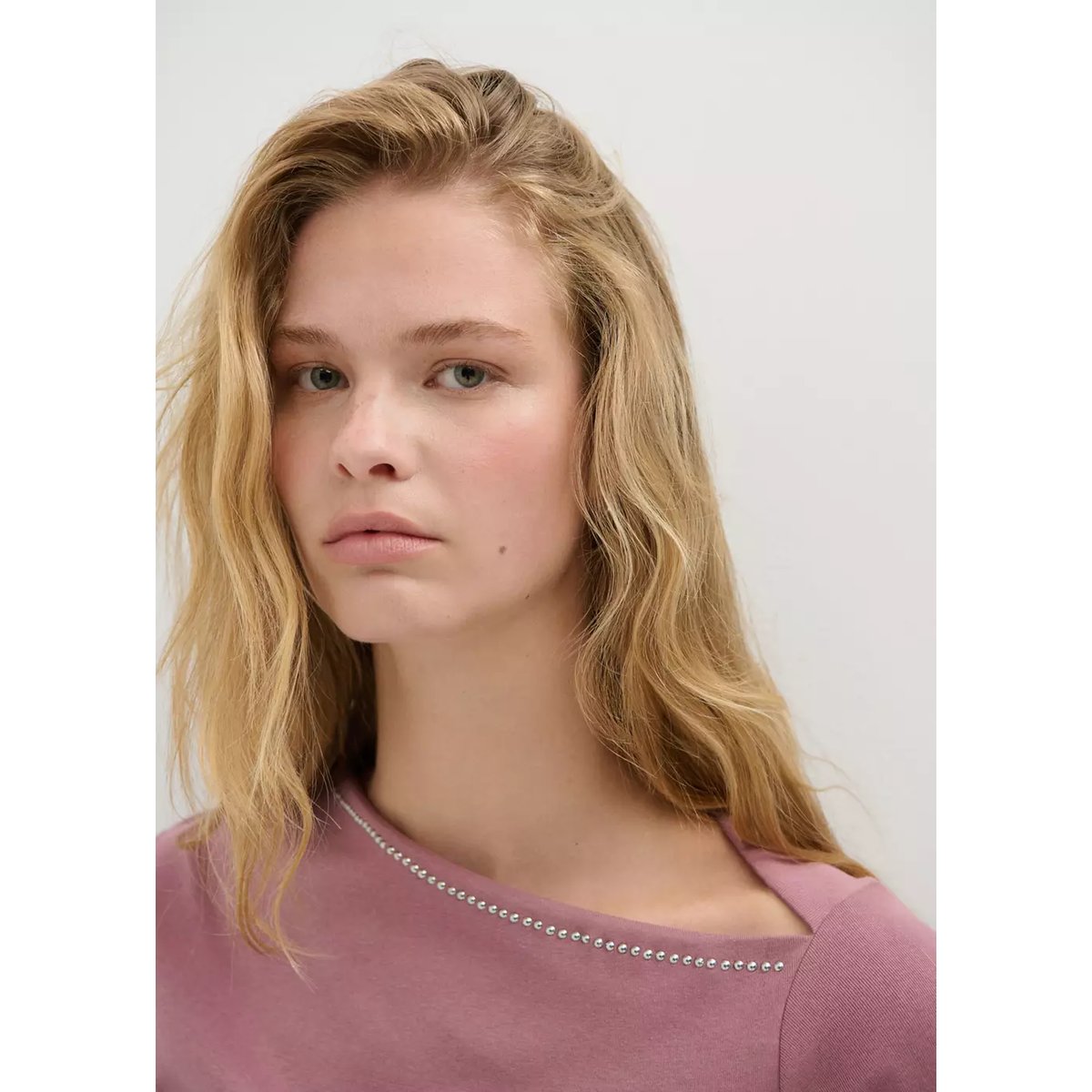 T-shirt détail clous rose pastel, MANGO TEEN
