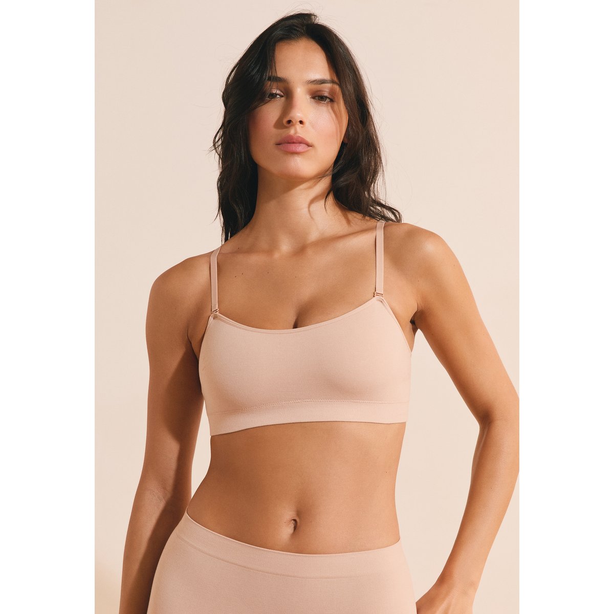 Soutien-gorge bandeau avec bretelles amovibles en coton AMANDE lin, ETAM