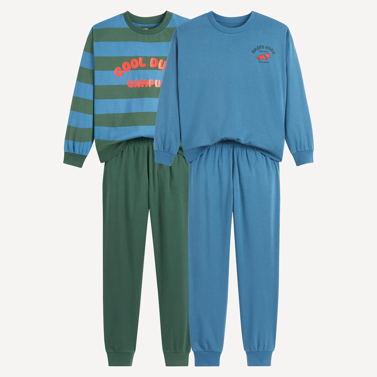 Lot de 2 pyjamas  en jersey de coton bleu + vert, LA REDOUTE COLLECTIONS