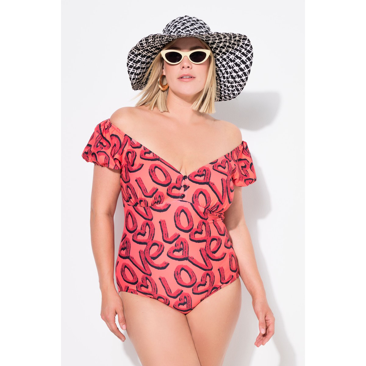 Maillot de bain imprimé Love corail, ULLA POPKEN