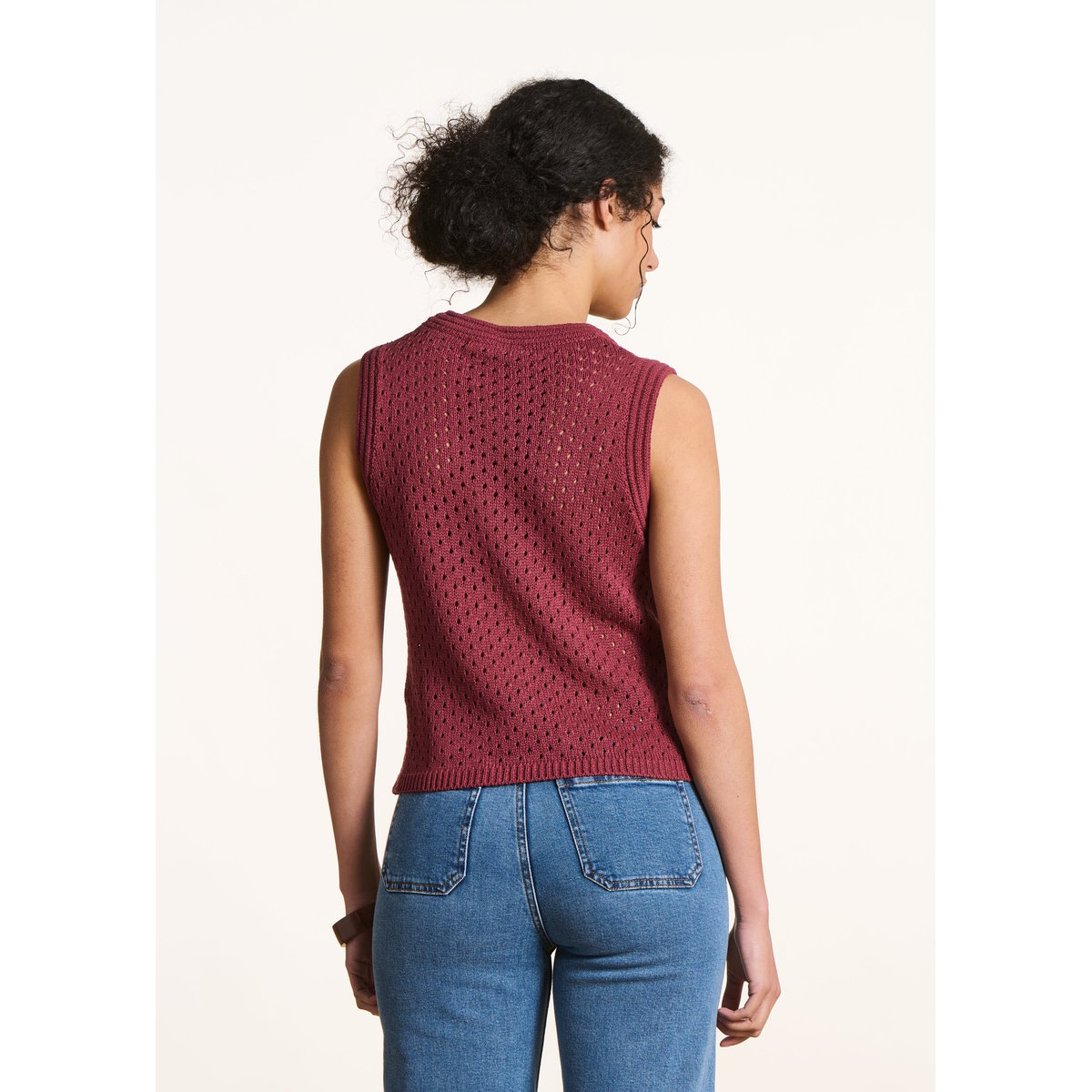 Pull sans manches en crochet mahogany, LA FEE MARABOUTEE