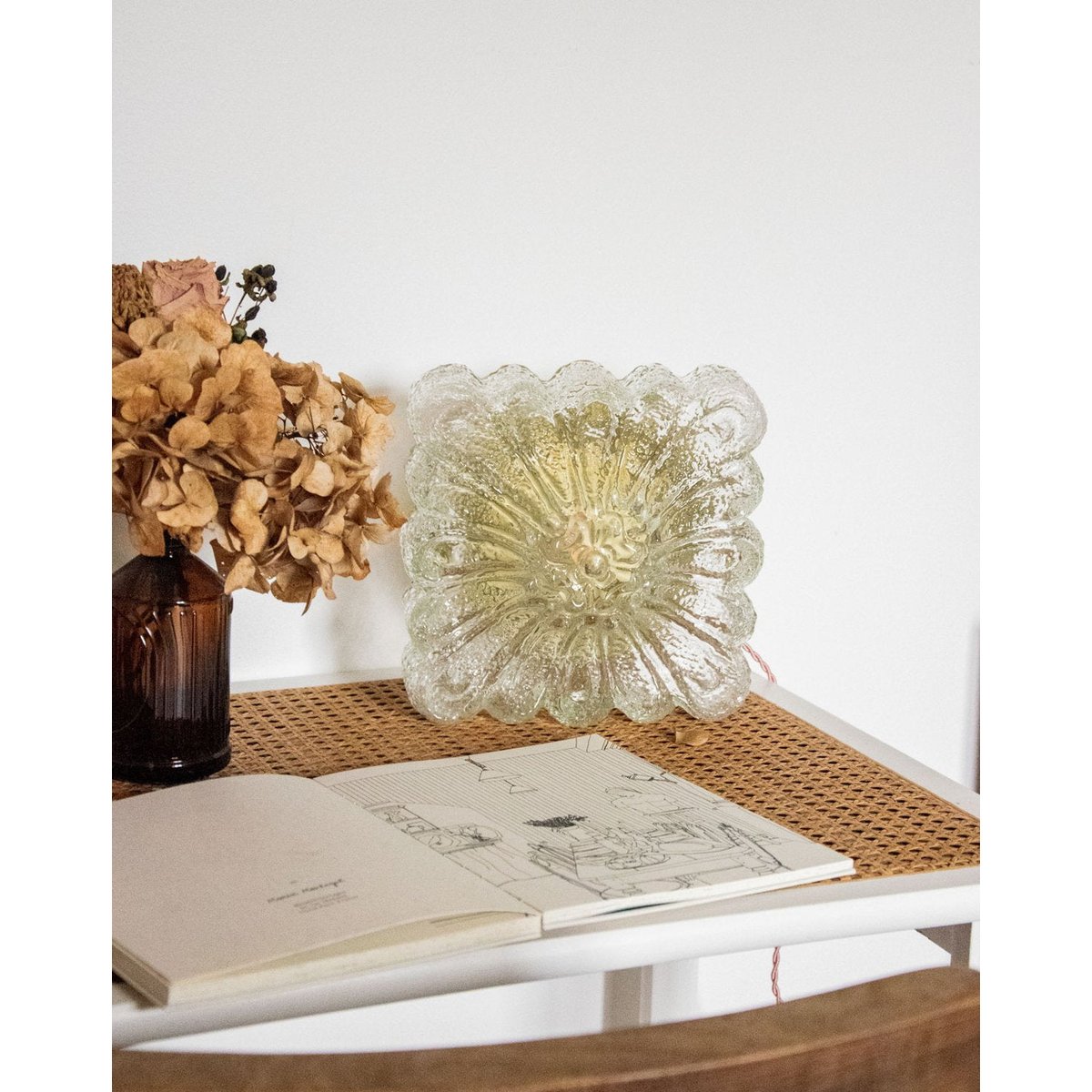 Applique carrée dorée en verre Suzette N°180 - Bon état doré, DEBONGOUT