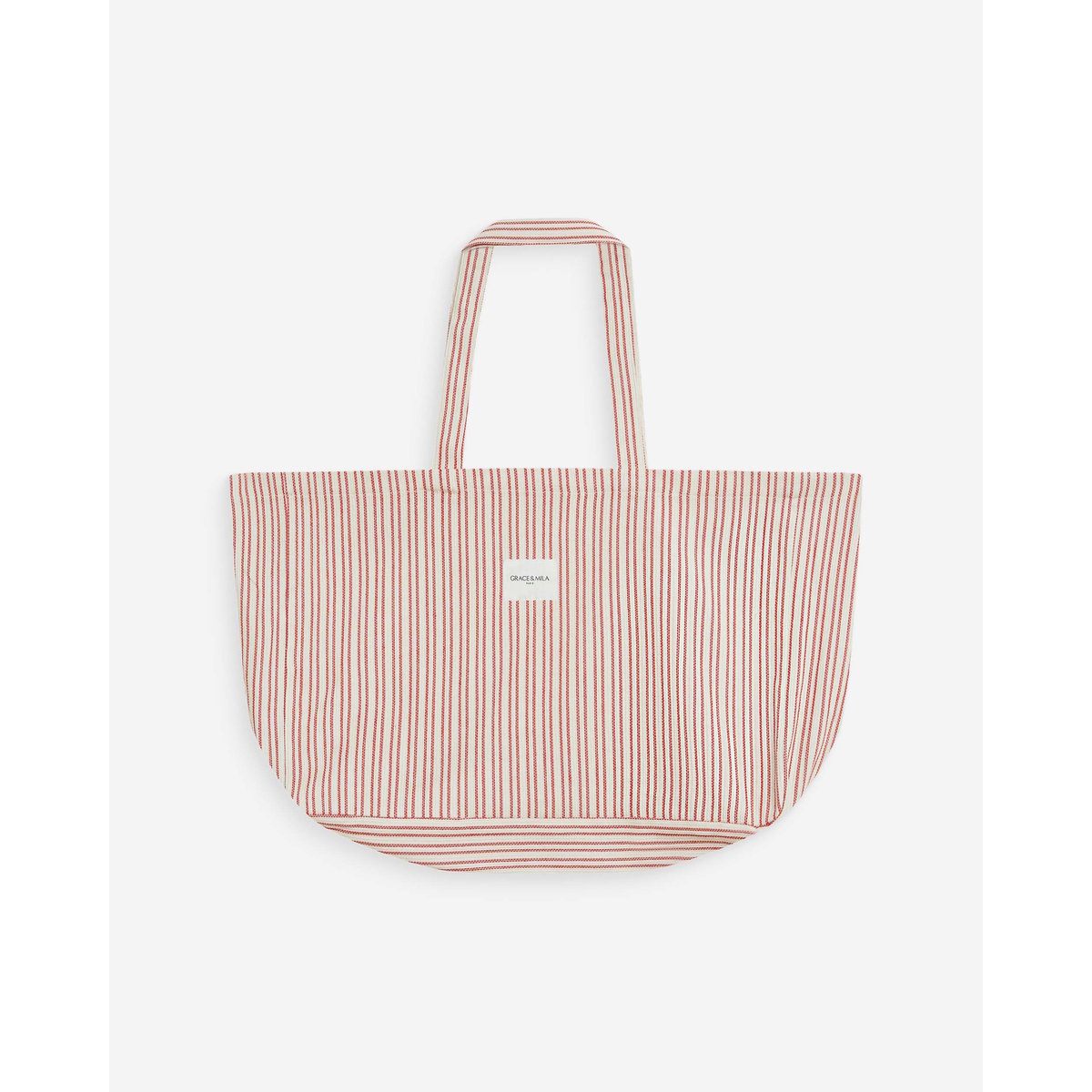 Tote bag large en coton rayé rouge Wanda rouge, GRACE & MILA