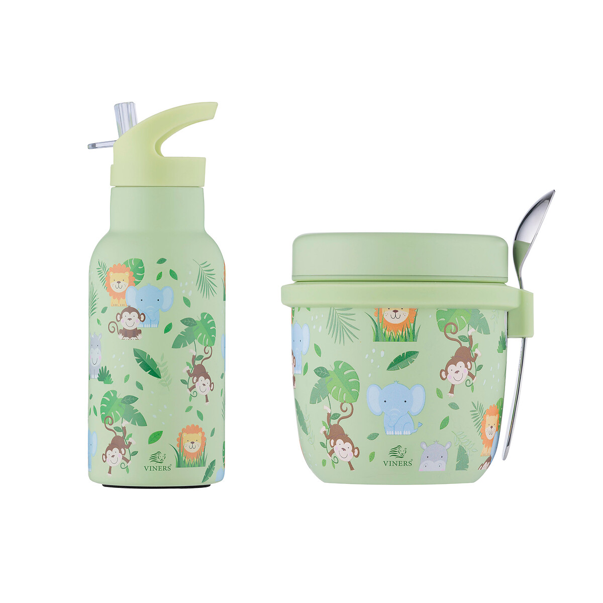 Kids Jungle Food Flask & Water Bottle Set green, VINERS