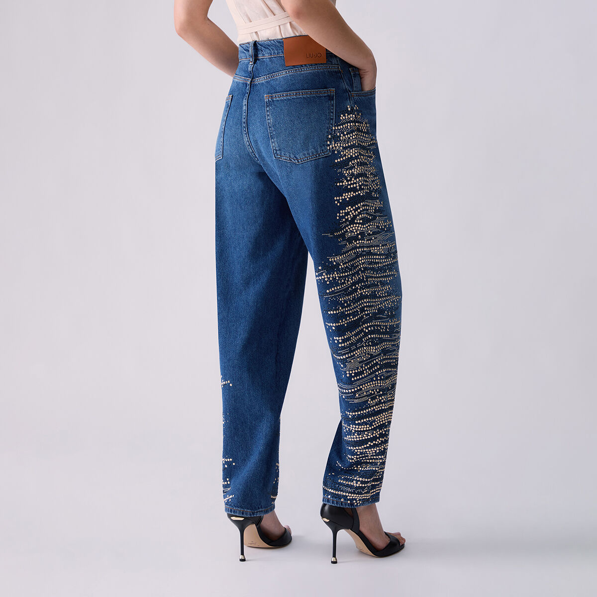Jean droit avec broderies bijoux denim bleu, LIU JO