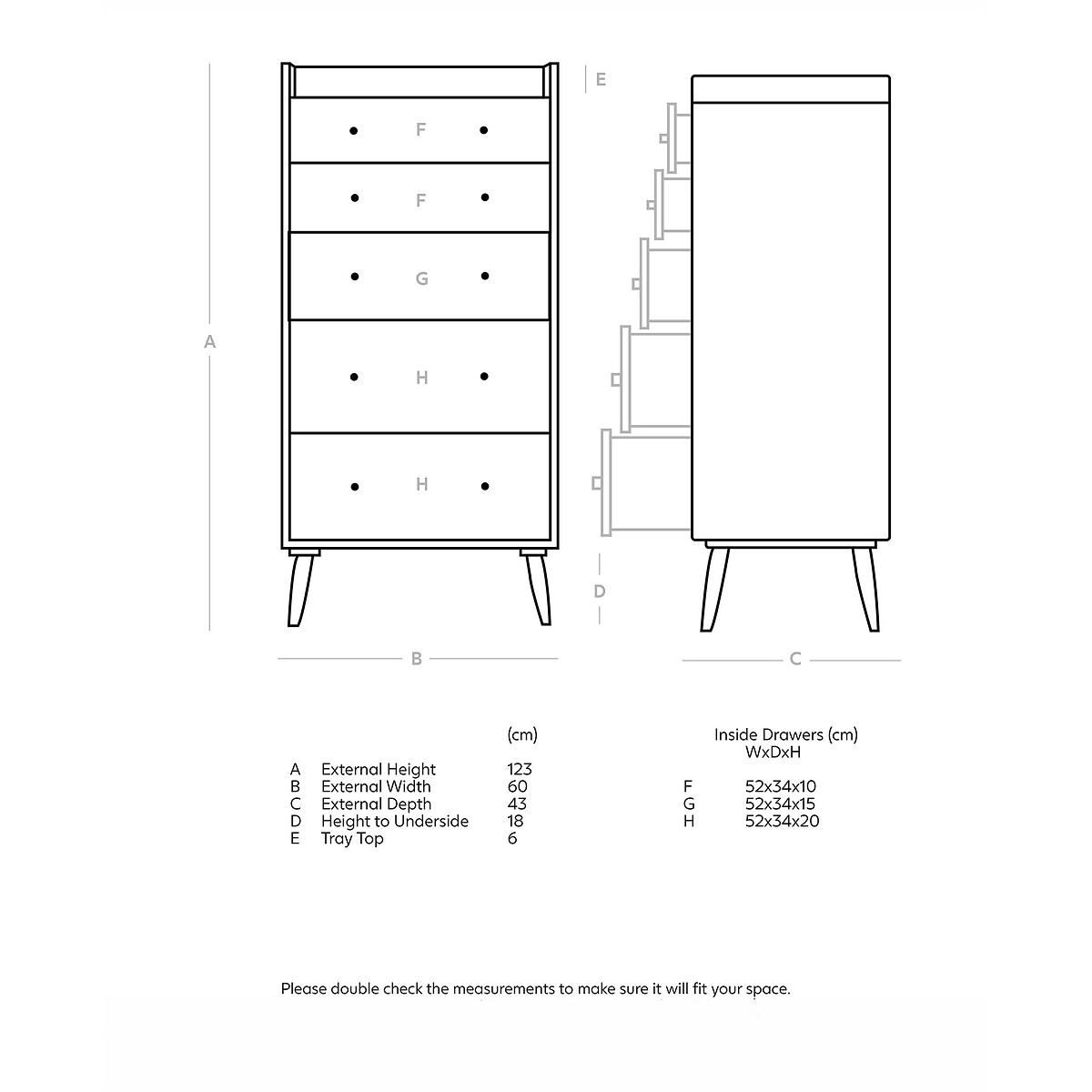 Fresco Mango Wood 5 Drawer Chest Of Drawers black, SWOON