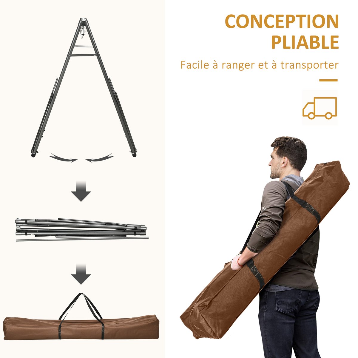 Hamac Acier Gris marron, OUTSUNNY