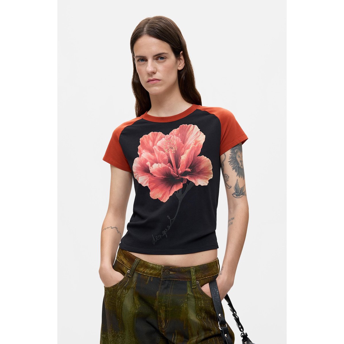T-shirt à manches courtes imprimé noir, DESIGUAL