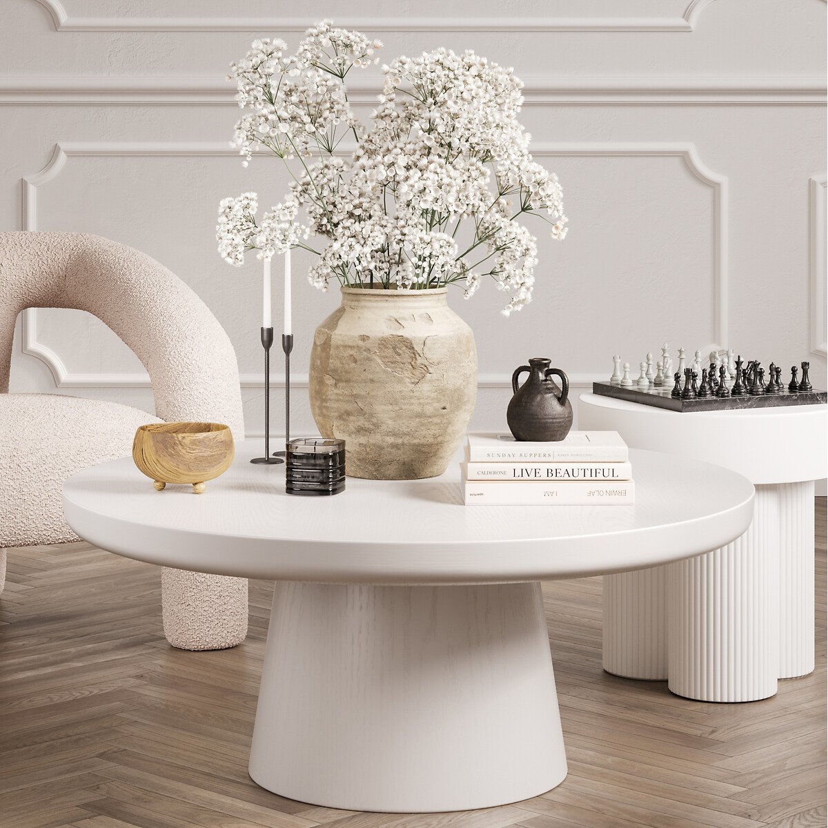 Zoro Round Ash Veneer Coffee Table white, SO'HOME