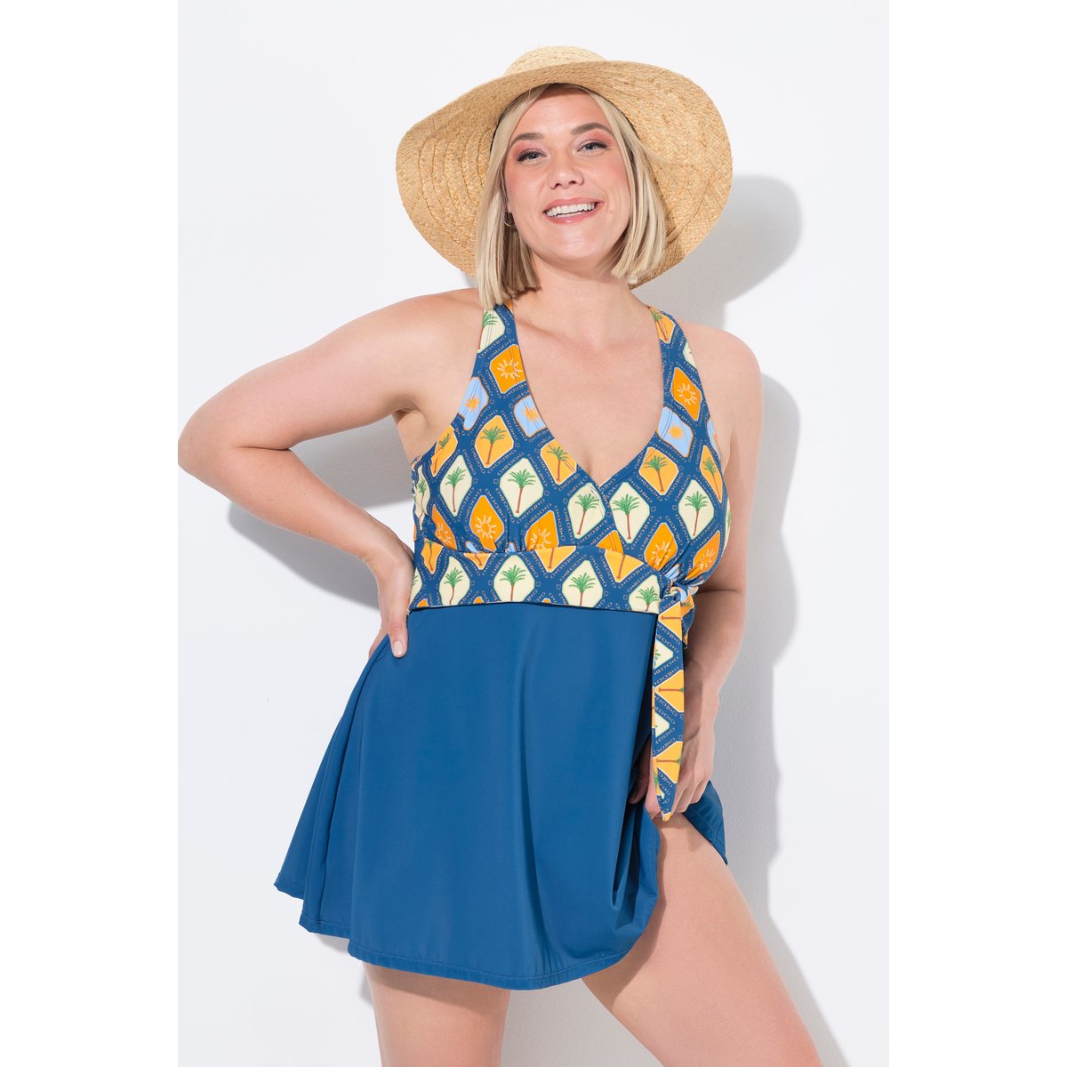 Robe de bain à bonnets souples. Bretelles baleine bleu, ULLA POPKEN
