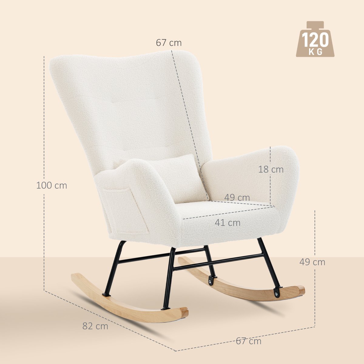 Fauteuil à bascule Peluche Teddy Crème crème, HOMCOM