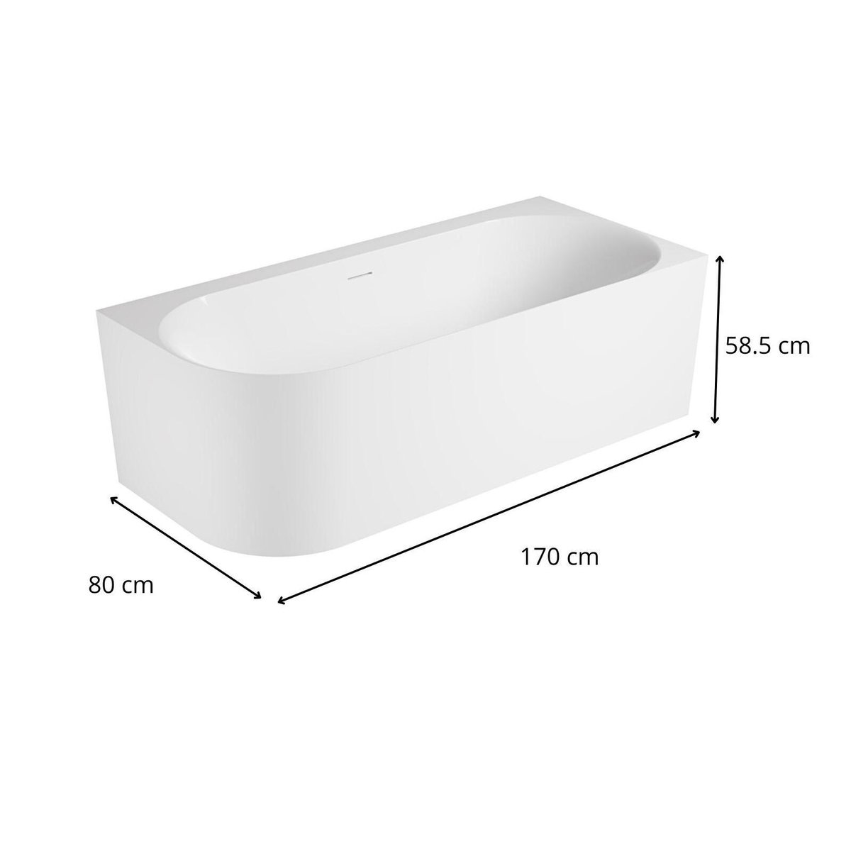 Baignoire acrylique Lucite semi-îlot blanche 170cm - Angle droit FORMA couleur unique, MOB IN