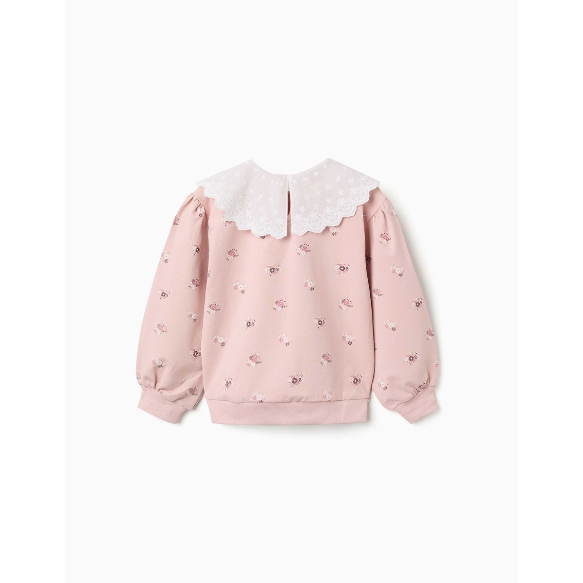 Sweat en coton avec imprimé floral et maxi col rose clair, ZIPPY