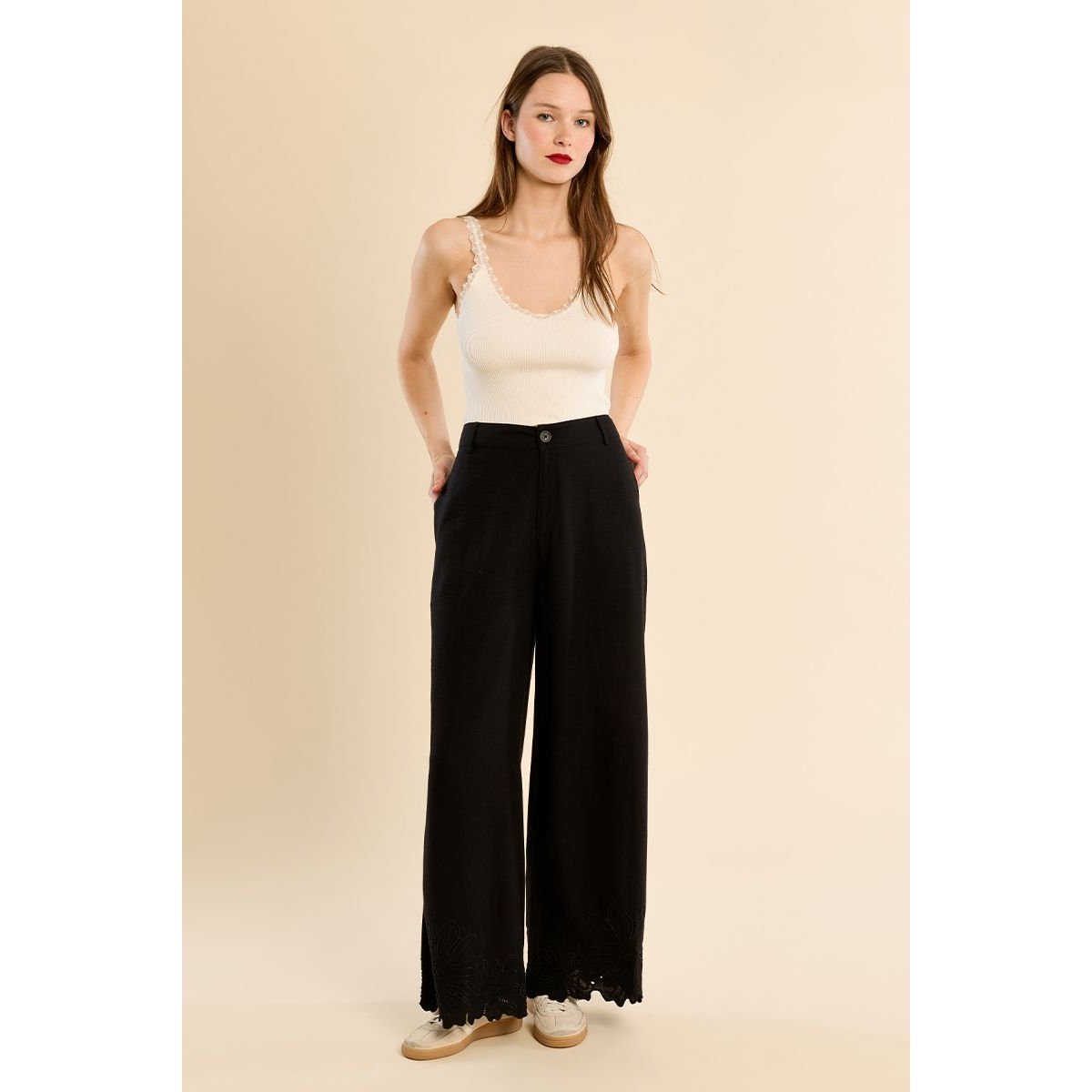 Pantalon droit, en coton noir, MOLLY BRACKEN