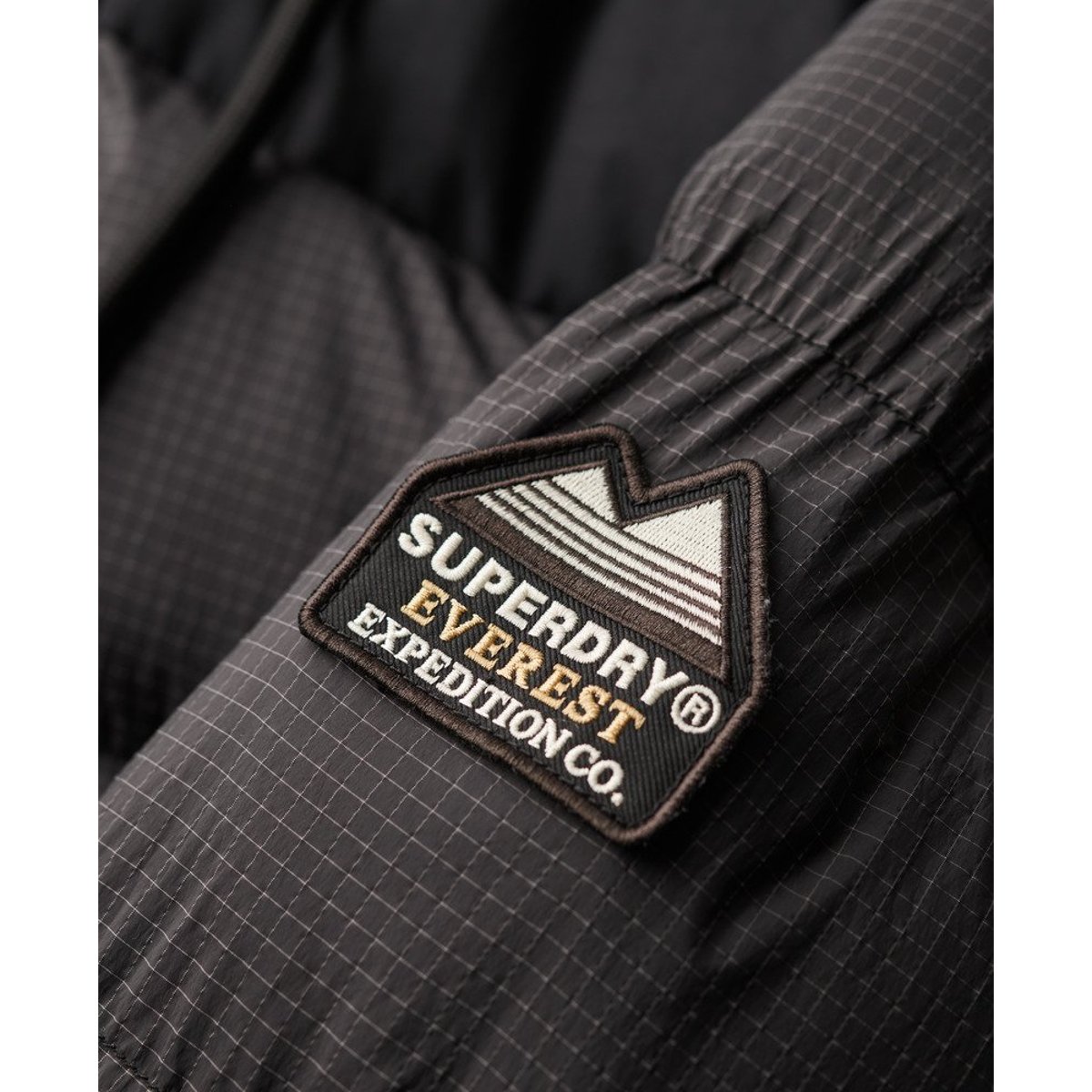 Doudoune longue Rip-Stop noir quadrillé, SUPERDRY
