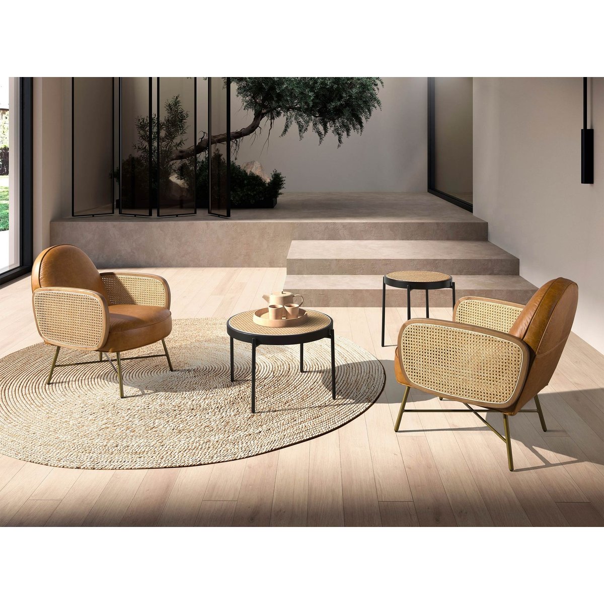 Fauteuil en cuir brun | or, ANGEL CERDA