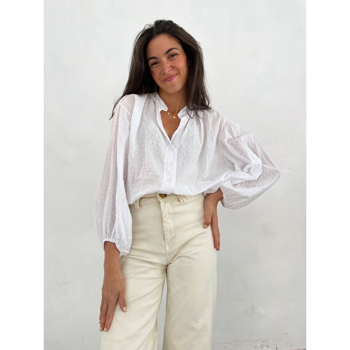 Blouse plumetis col Mao oversize JULIA blanc, MINDTRAVELER