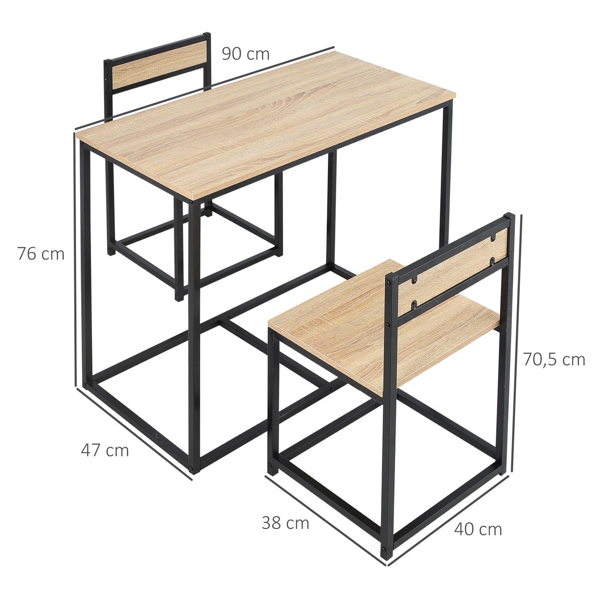 Ensemble de table à manger Panneau de bois naturel, noir, HOMCOM