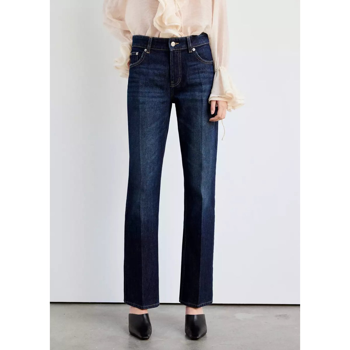 Jean droit taille normale bleu foncé, MANGO