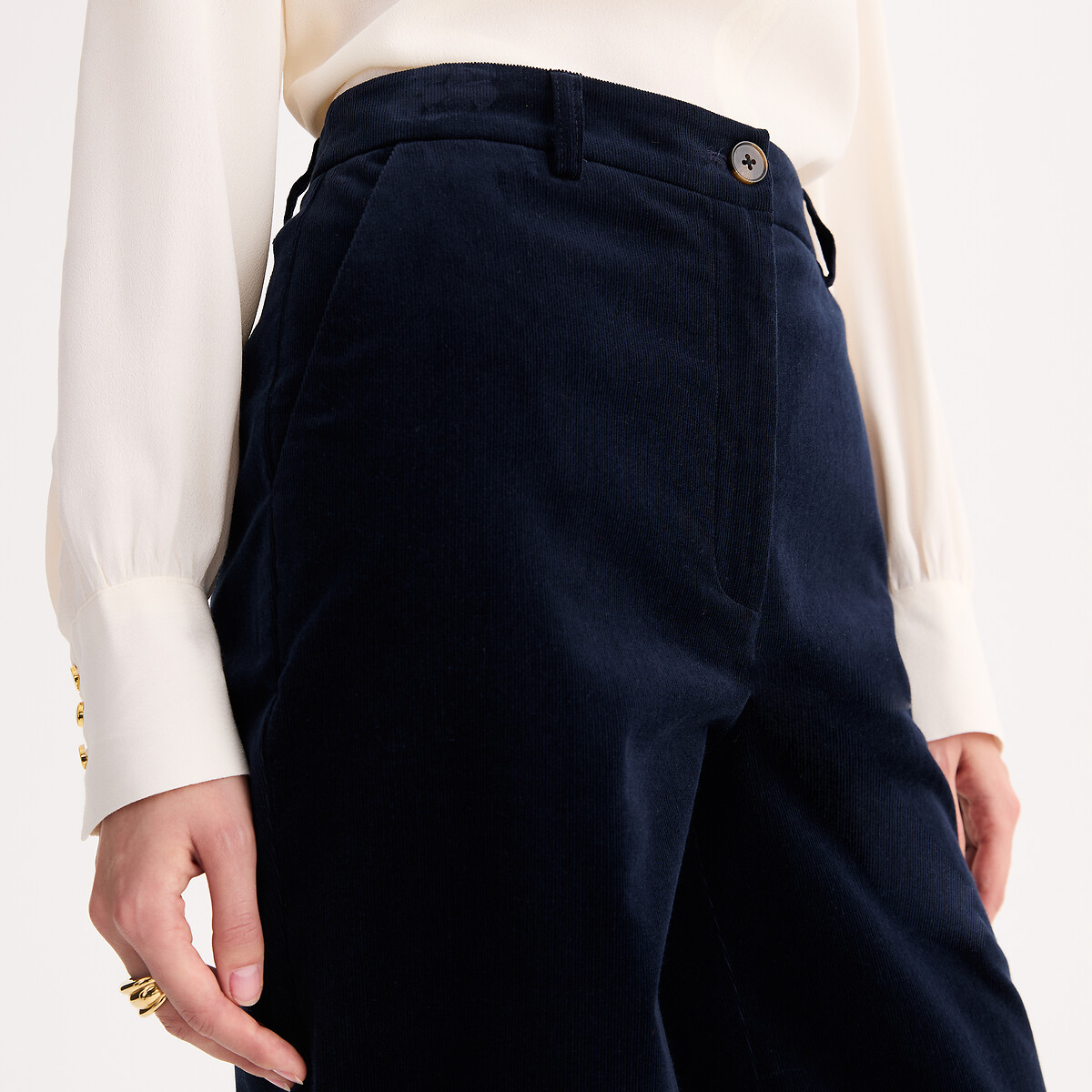 Pantalon large, velours marine, ANNE WEYBURN