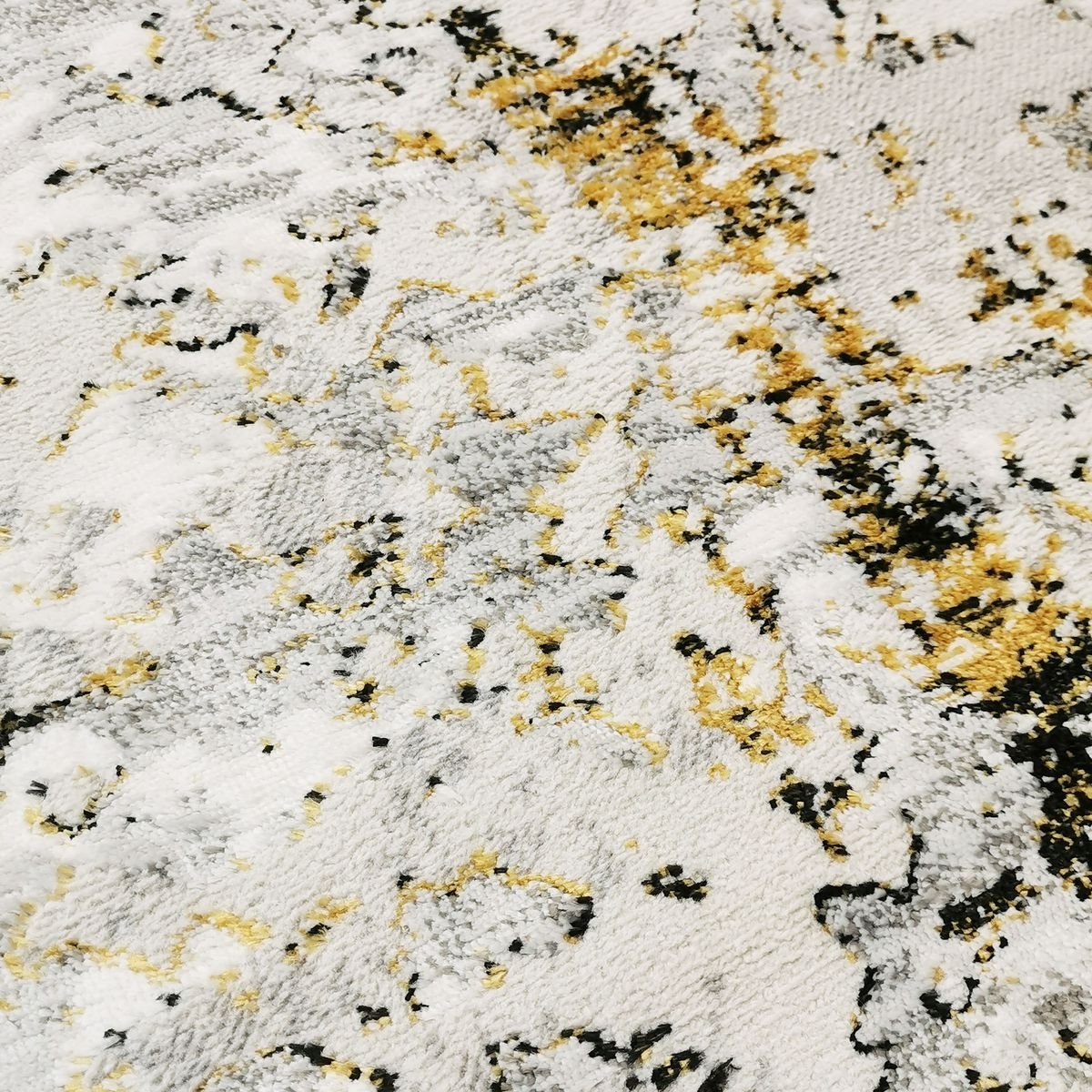 Tapis abstrait moderne MEDIANE USURE gris, blanc, or, THE DECO FACTORY