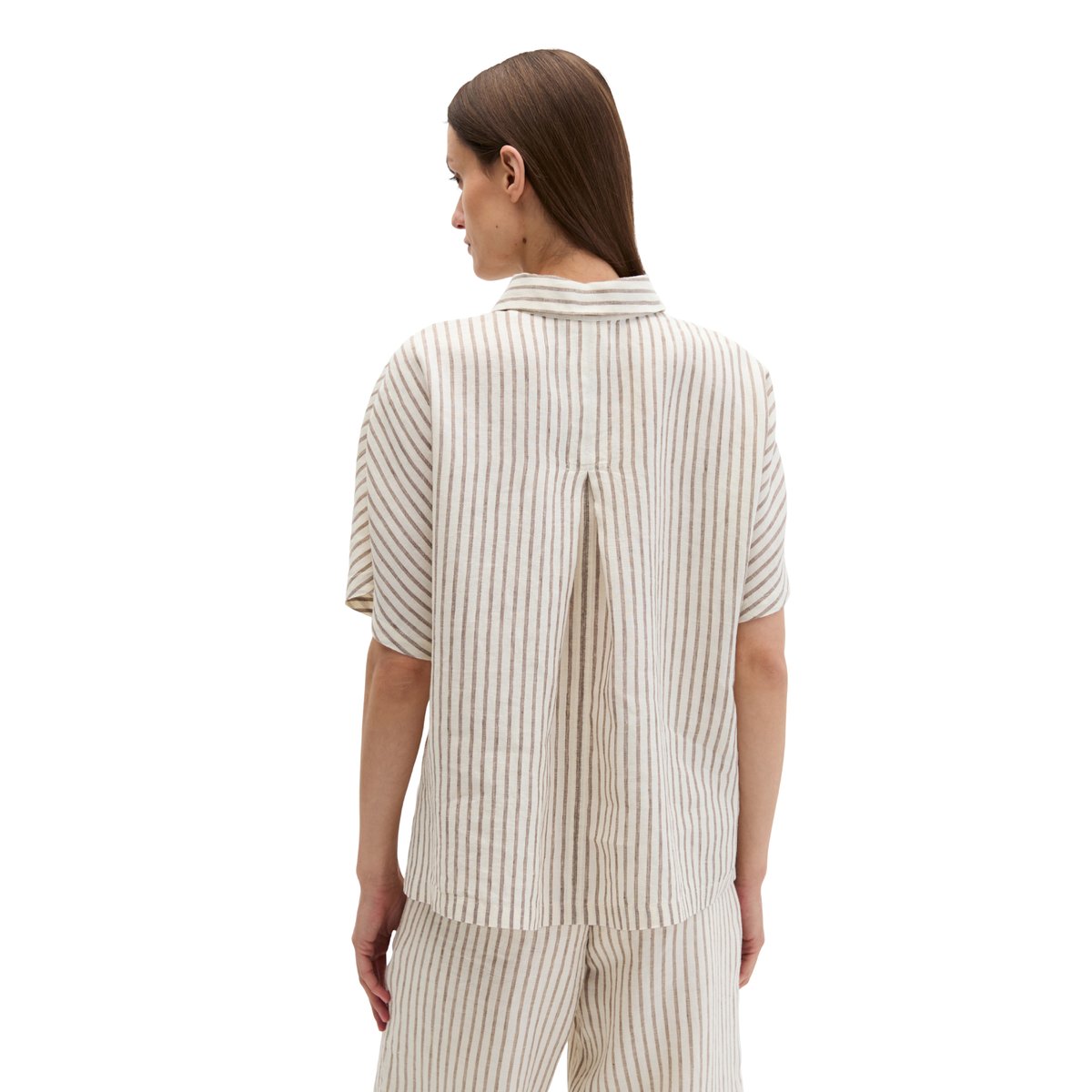 Blouse en lin regular avec motif à rayures teinté dans la masse marron, MARC O'POLO